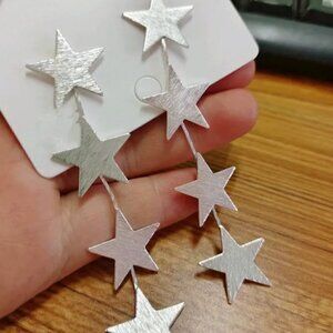 Star Earrings, Silver Stars Earrings , Long Silver Drop NWT Gift Holiday Festive